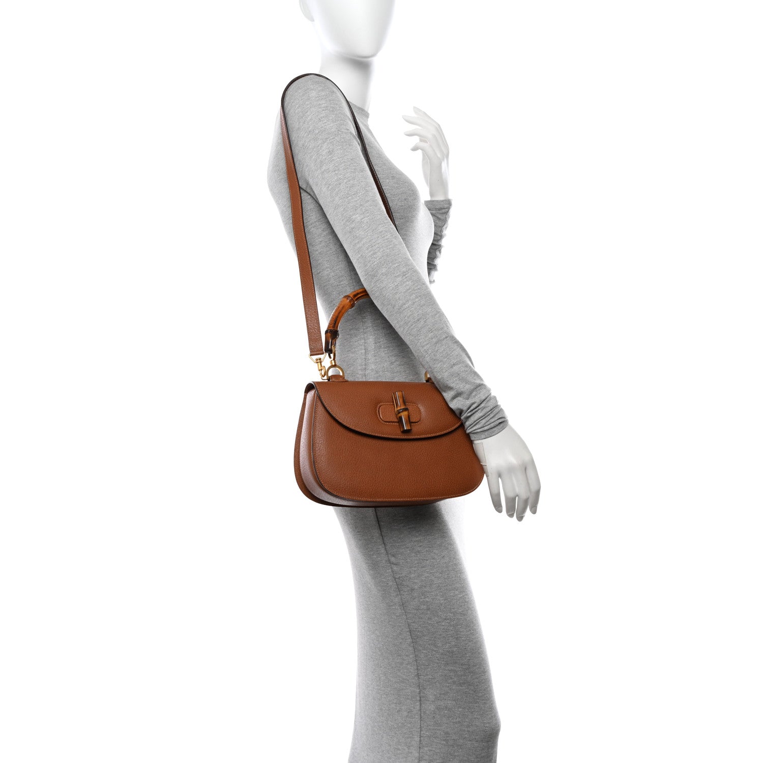 Gucci Grain Calfskin Classic Bamboo Top Handle Bag Brown 2 of 14
