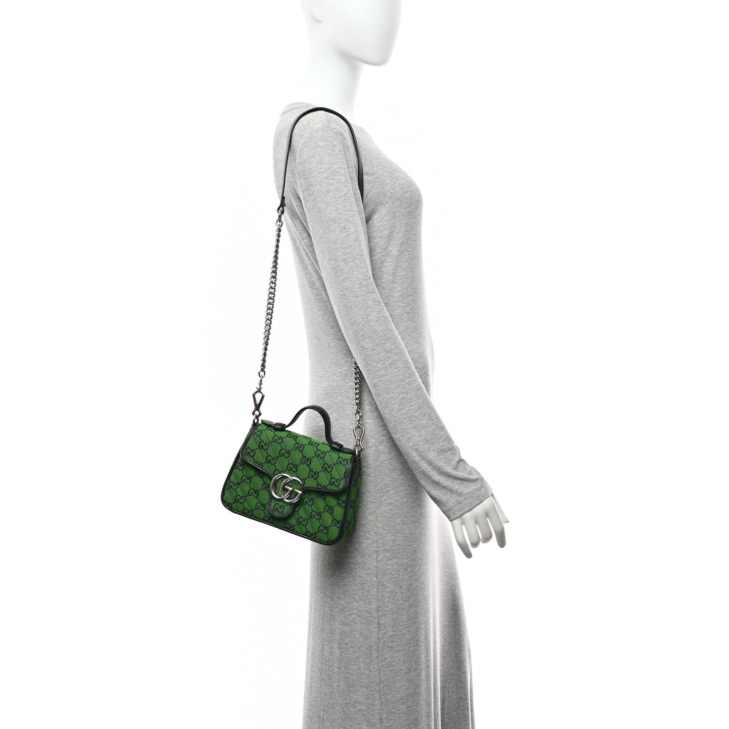 Monogram Multicolor Matelasse Diagonal Mini GG Marmont Top Handle Shoulder Bag Green Blue