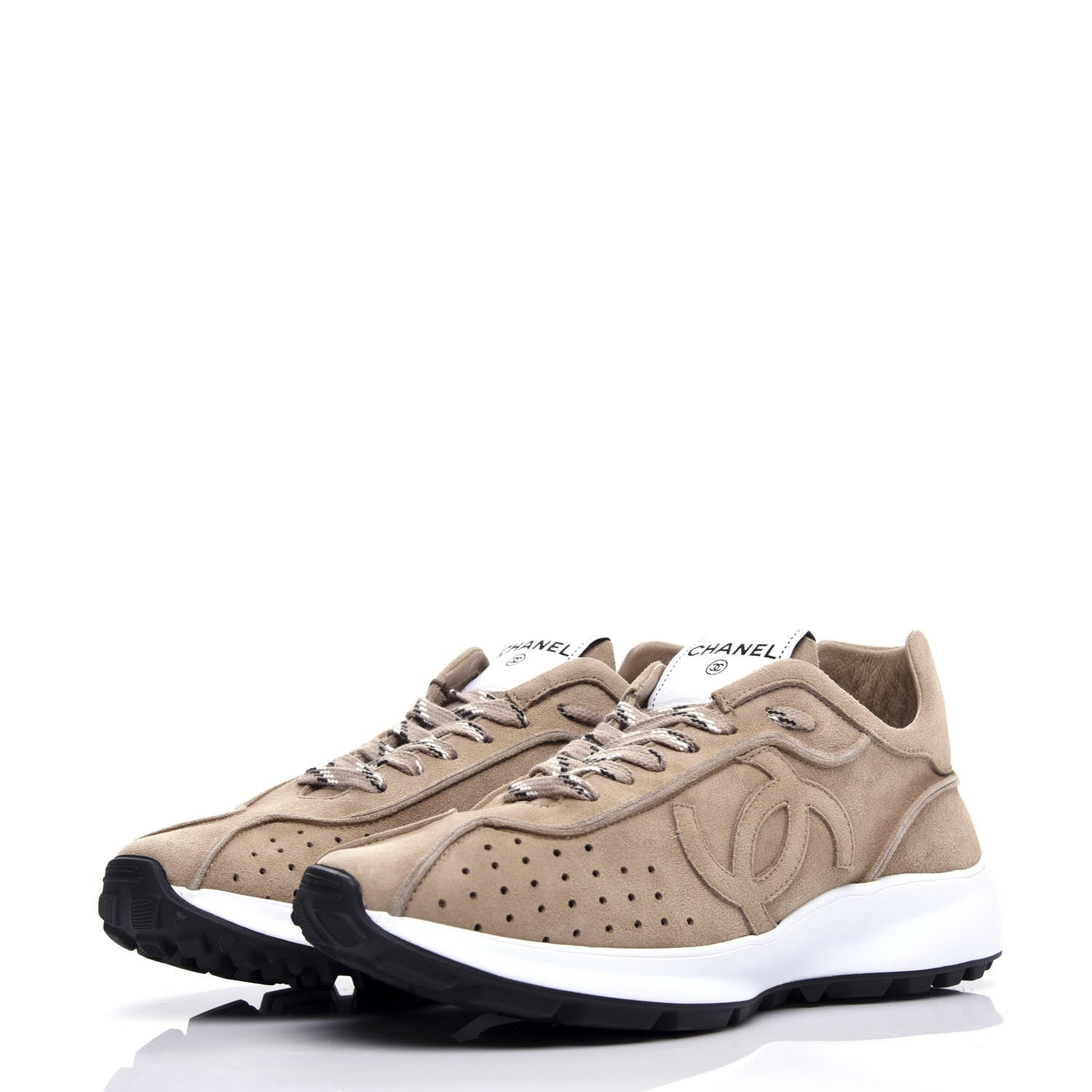 Chanel Suede Goatskin CC Sneakers 38.5 Dark Beige 3 of 10
