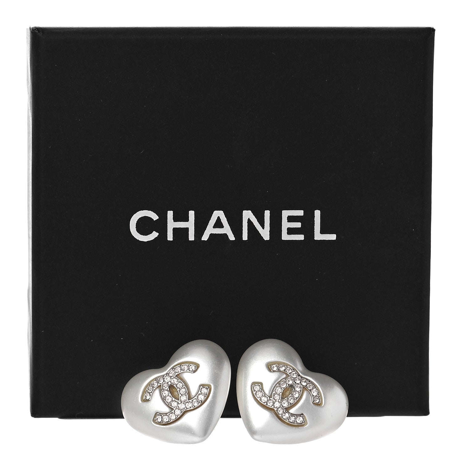Chanel Pearl Crystal CC Heart Earrings Gold 5 of 5
