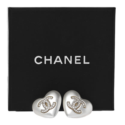 Chanel Pearl Crystal CC Heart Earrings Gold 5 of 5