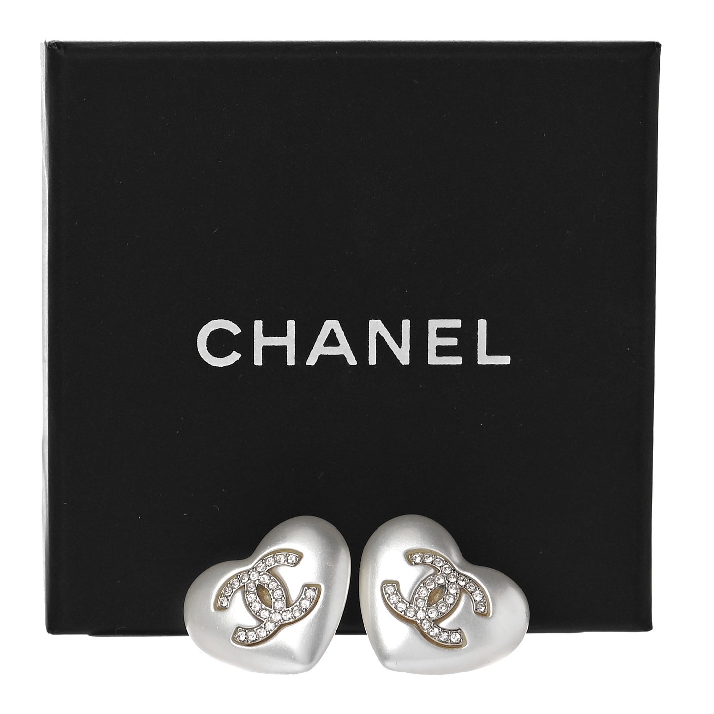 Pearl Crystal CC Heart Earrings Gold