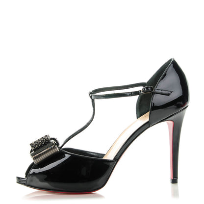 Christian Louboutin Patent Bow Senora 100 Sandals 40.5 Black 1 of 7