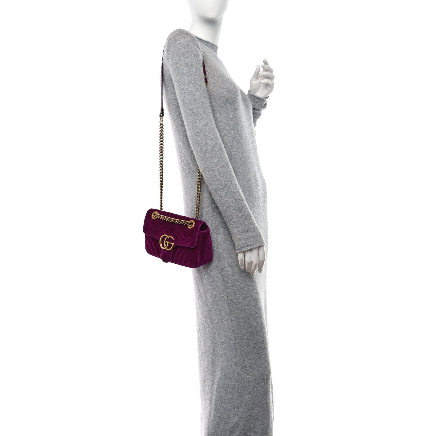 Gucci Velvet Matelasse Mini GG Marmont Shoulder Bag Fuchsia Violet Cyclamen 2 of 10