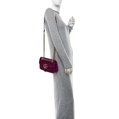 Gucci Velvet Matelasse Mini GG Marmont Shoulder Bag Fuchsia Violet Cyclamen 2 of 10
