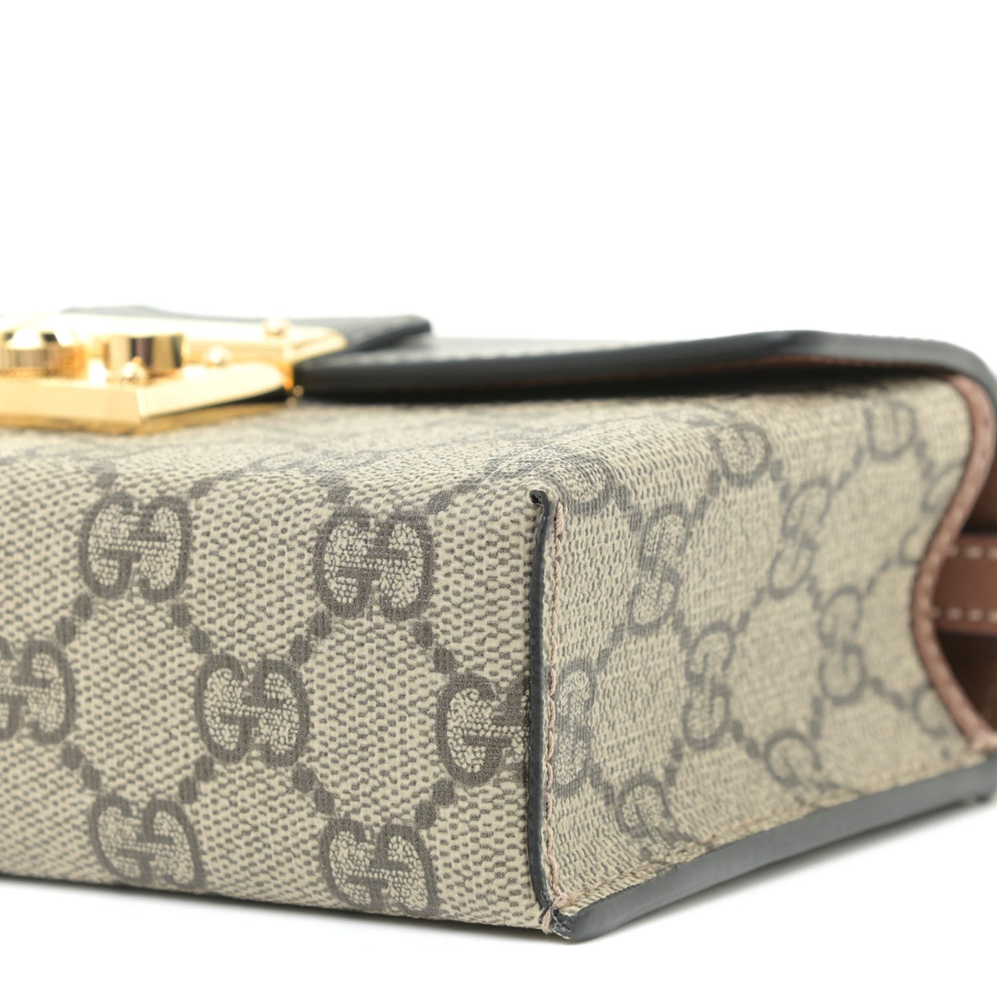 GG Supreme Monogram Calfskin Mini Padlock Top Handle Shoulder Bag Beige Black Cuir