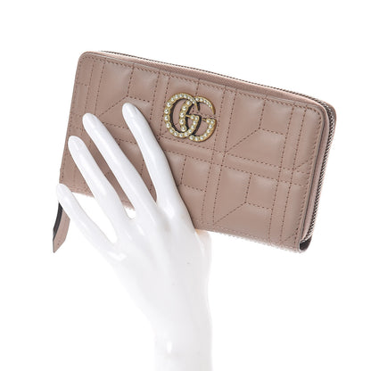 Gucci Calfskin Matelasse Pearly GG Marmont Zip Around Wallet Porcelain Rose 2 of 7