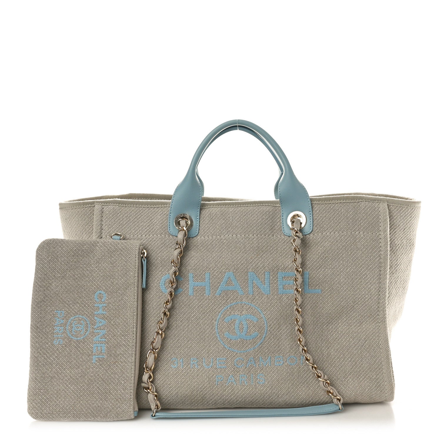 Chanel Mixed Fibers Calfskin Medium Deauville Tote Grey Light Blue 3 of 11