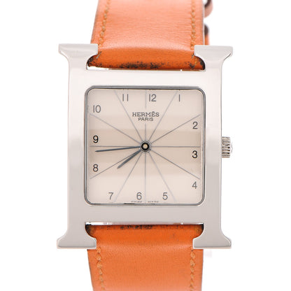 Hermes Stainless Steel Swift 26mm Heure H Hour Quartz Watch Orange 1 of 10