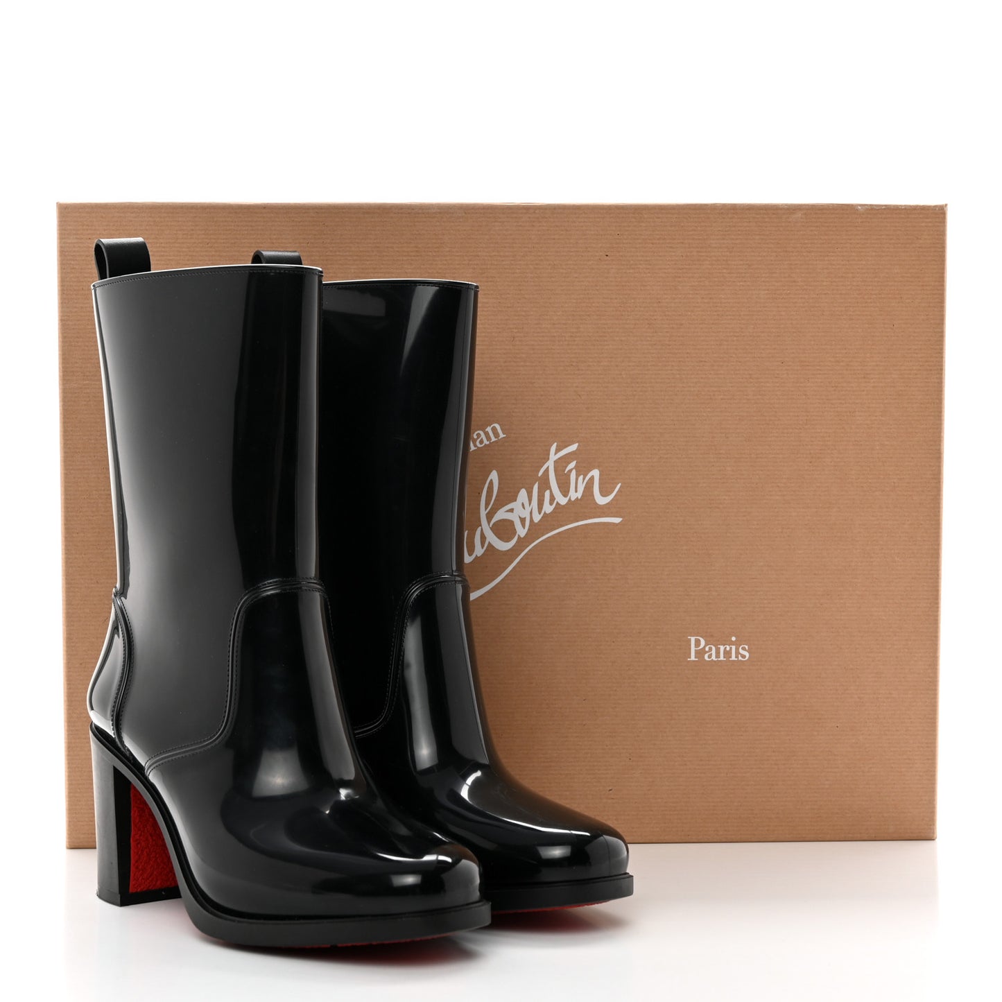 Recycled PVC Calfskin Loubirain 70 Boots 36 Black