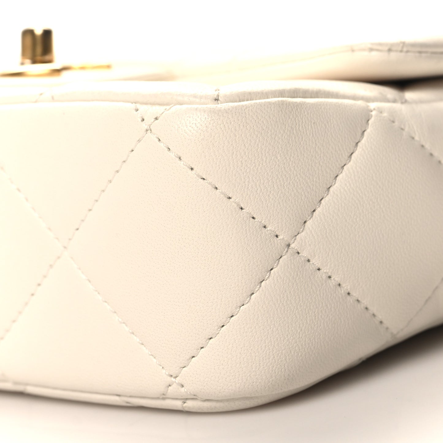 Shiny Lambskin Quilted Pearl Twist Mini Square Flap White