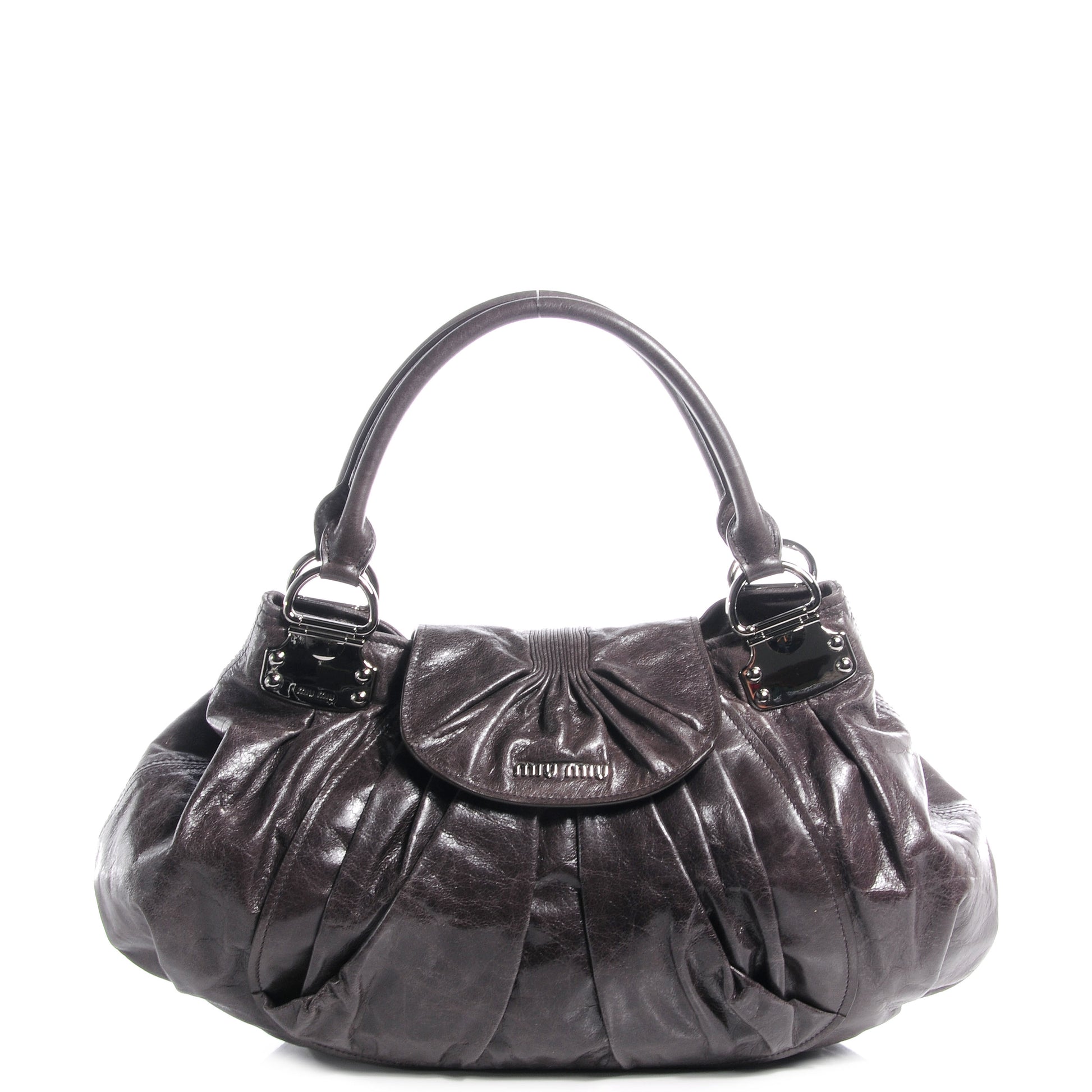 Miu Miu Vitello Lux Cinched Hobo Graphite 1 of 9