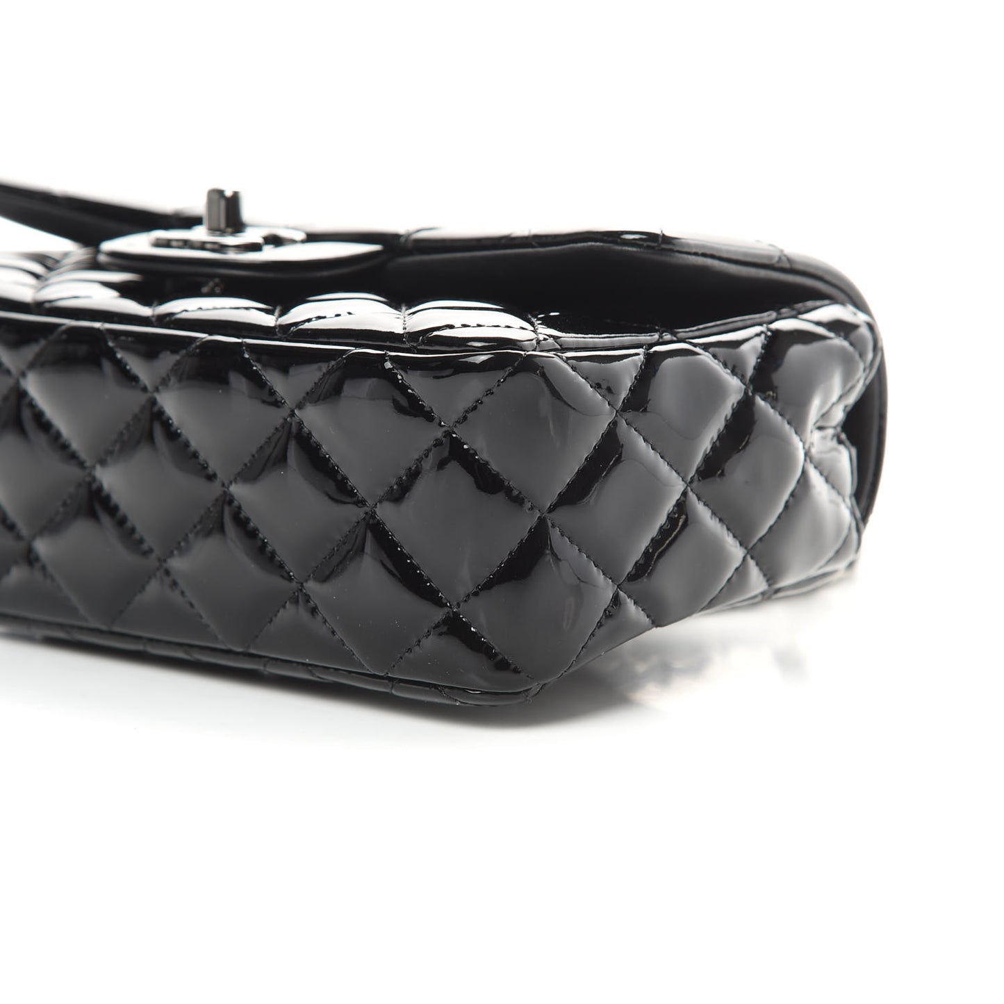 Patent Calfskin Quilted Mini Rectangular Flap Black