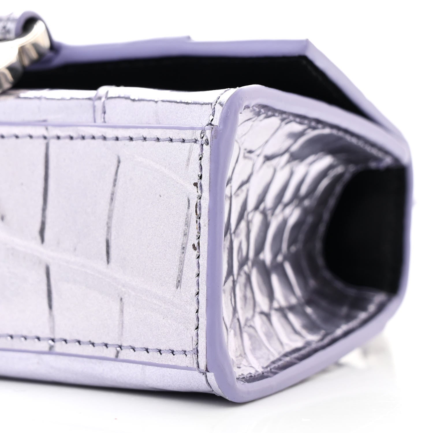 Balenciaga Metallic Calfskin Crocodile Embossed Hourglass Top Handle Bag Mini with Chain Lilac 11 of 11