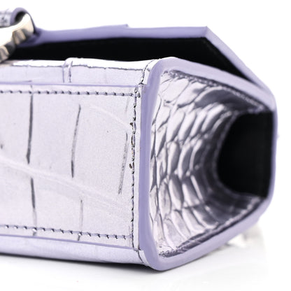 Balenciaga Metallic Calfskin Crocodile Embossed Hourglass Top Handle Bag Mini with Chain Lilac 11 of 11