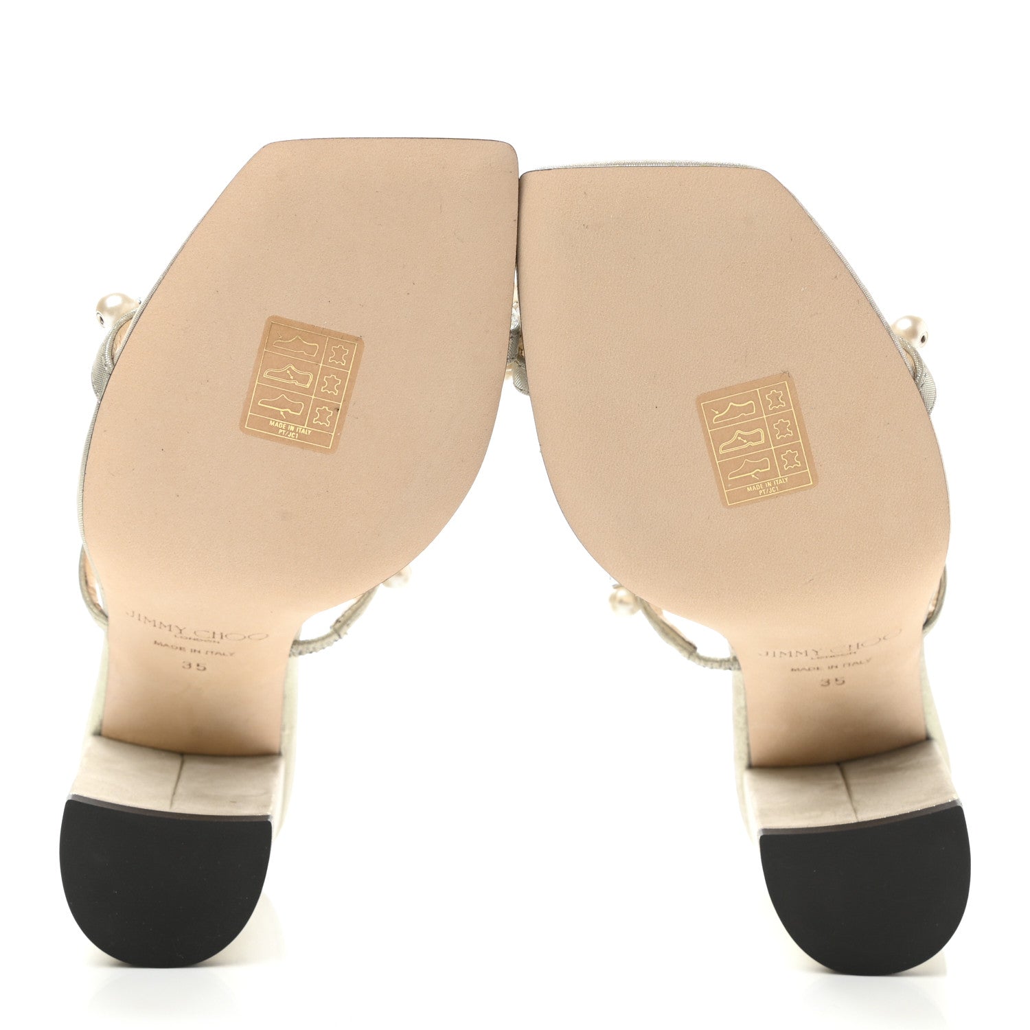 Jimmy Choo Shimmer Suede Pearl Embellished Amara 85 Mule Sandals 35 Champagne 5 of 8