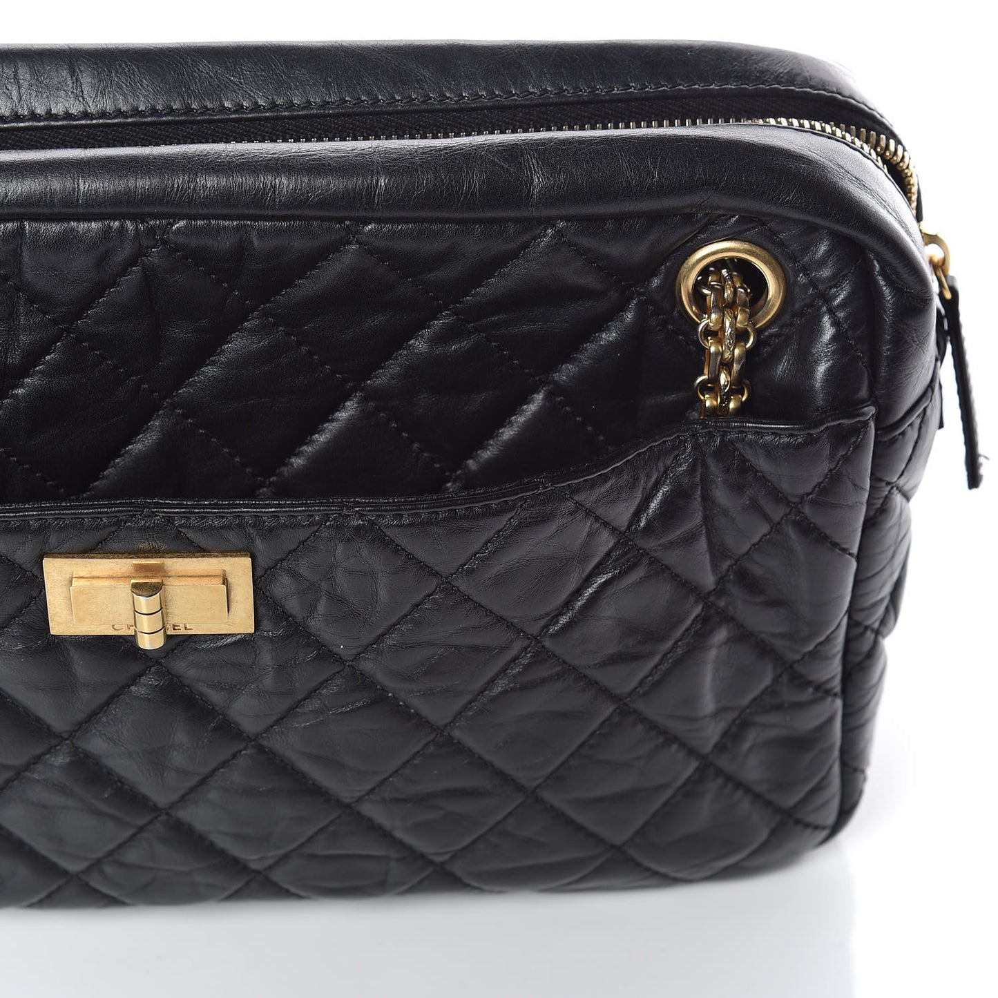 Aged Calfskin Quilted Medium Reissue Camera Case Black