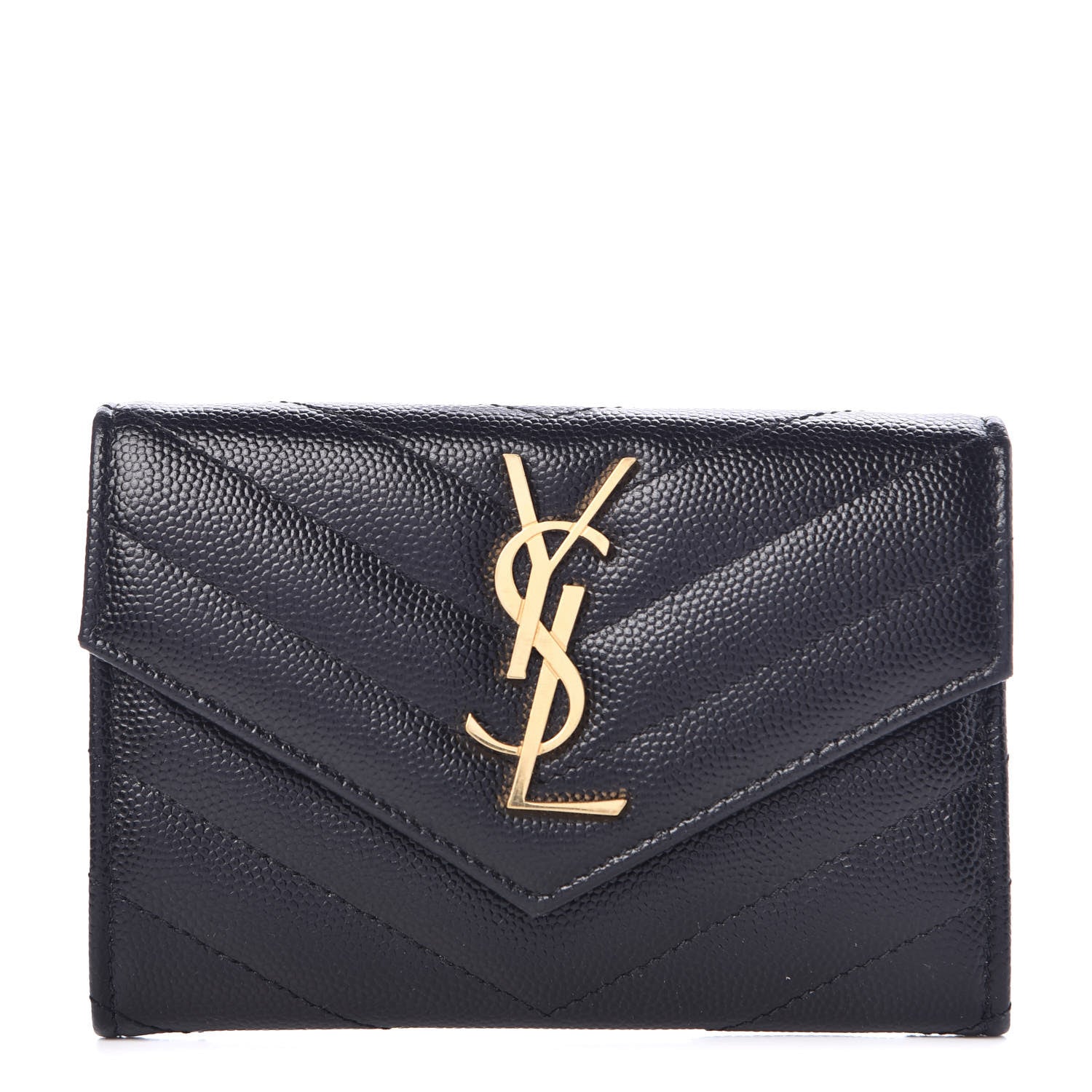 Saint Laurent Grain De Poudre Matelasse Chevron Small Monogram Envelope Wallet Black 1 of 7