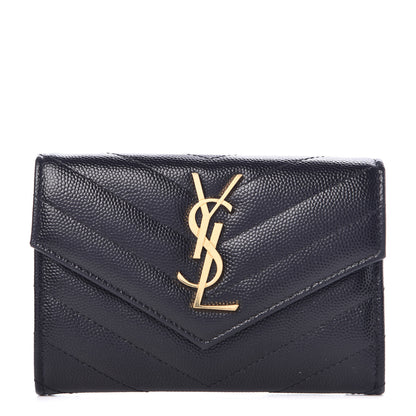 Saint Laurent Grain De Poudre Matelasse Chevron Small Monogram Envelope Wallet Black 1 of 7