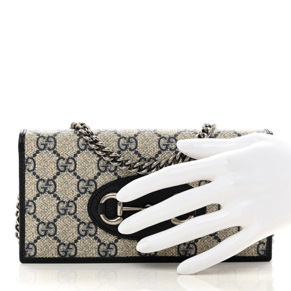 Gucci GG Supreme Monogram Azalea Calfskin Horsebit 1955 Wallet On Chain Beige Blue 2 of 9