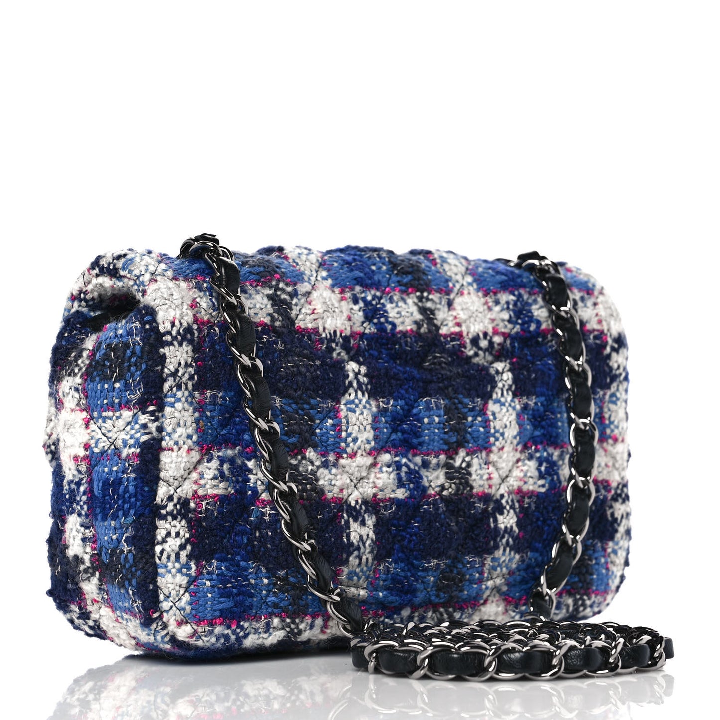 Tweed Quilted Mini Rectangular Flap Blue Multicolor