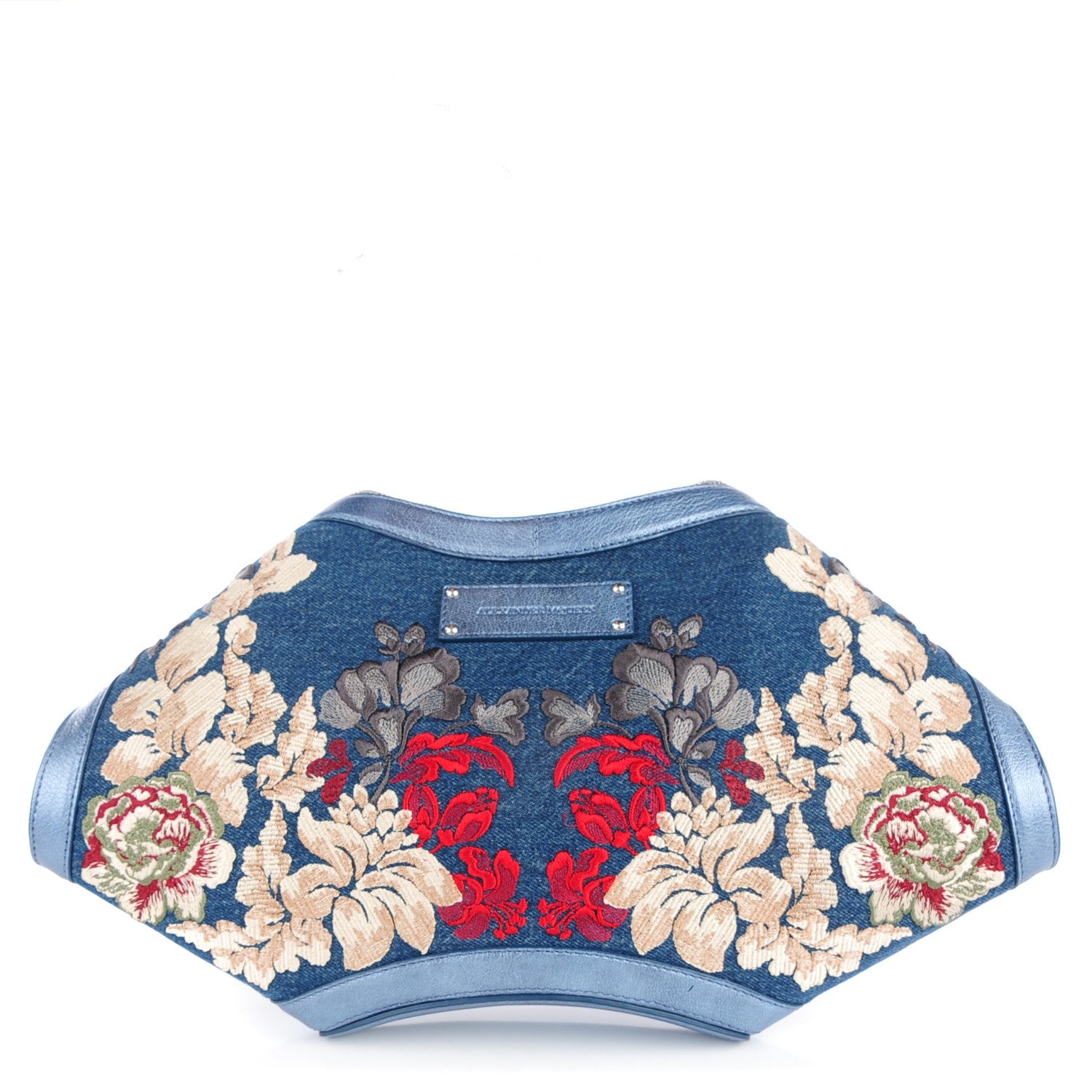 Alexander McQueen Denim Floral Embroidered De Manta Clutch 1 of 7