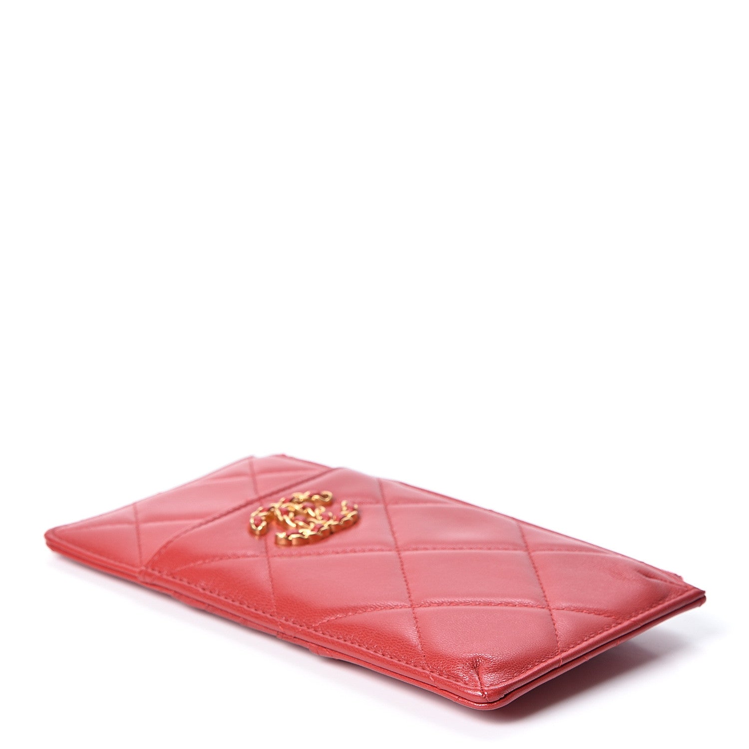 Chanel Shiny Goatskin Quilted 19 Flat Wallet Pouch Red 3 of 9