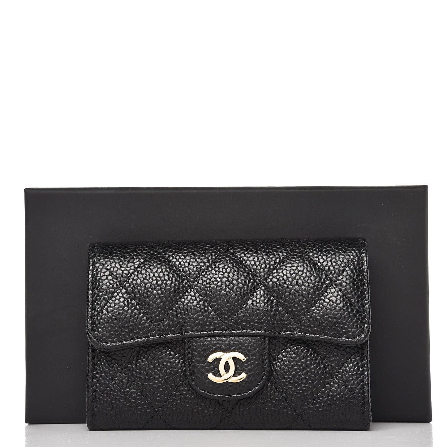 Caviar Quilted Flap Card Holder Black