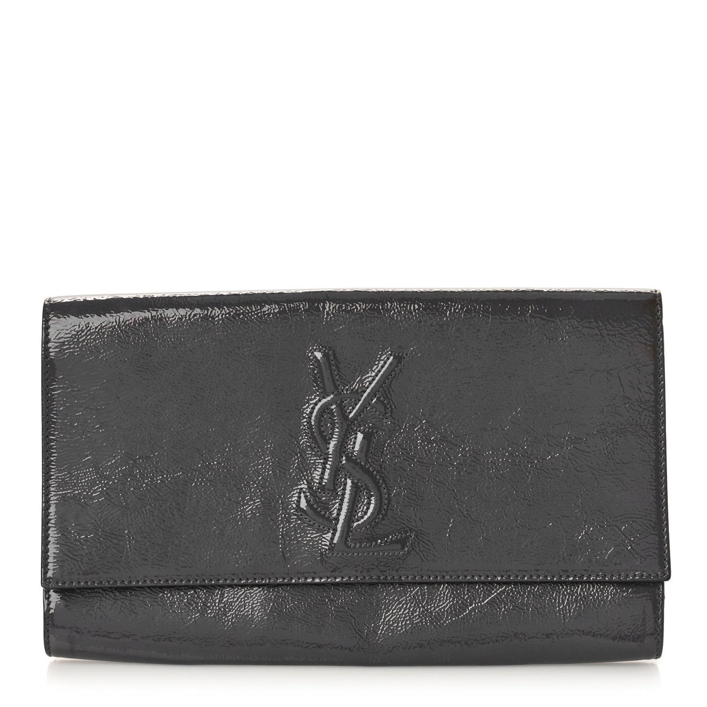 Textured Patent Monogram Large Belle De Jour Clutch Grey