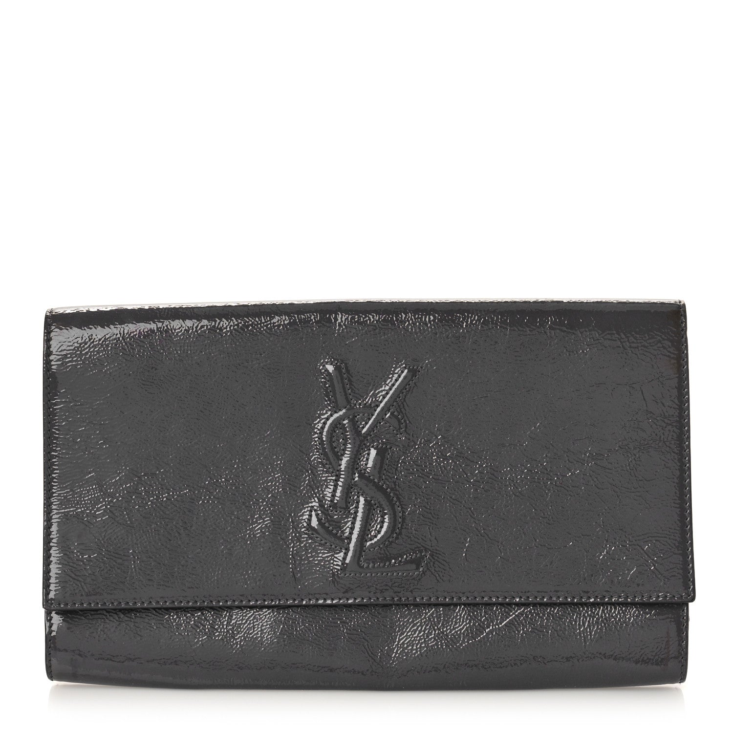 Saint Laurent Textured Patent Monogram Large Belle De Jour Clutch Grey 1 of 8