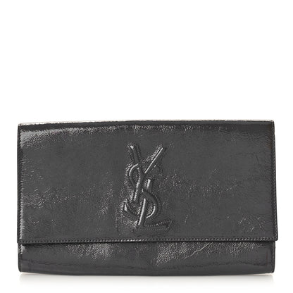 Saint Laurent Textured Patent Monogram Large Belle De Jour Clutch Grey 1 of 8