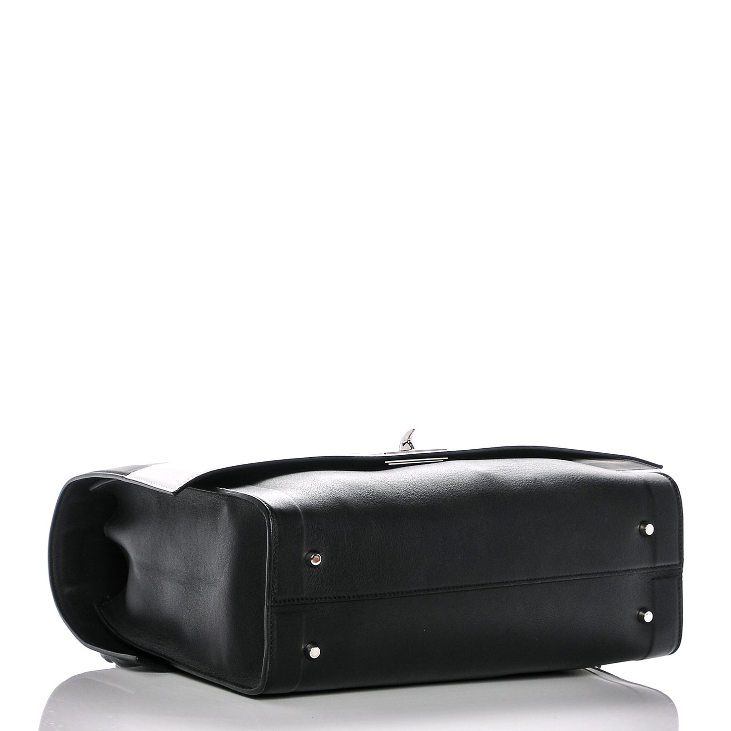 Grained Calfskin Medium Bi-Color Shark Lock Satchel Black White