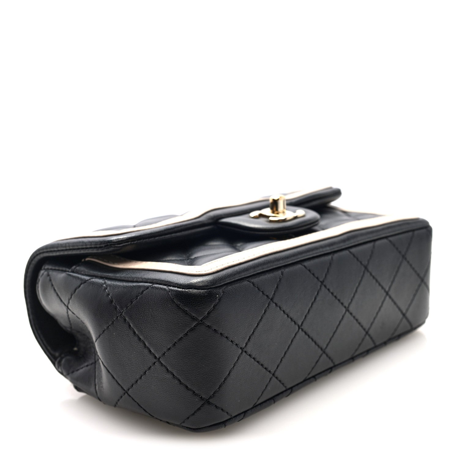 Chanel Shiny Lambskin Quilted Half Mini Flap Black Beige 4 of 10