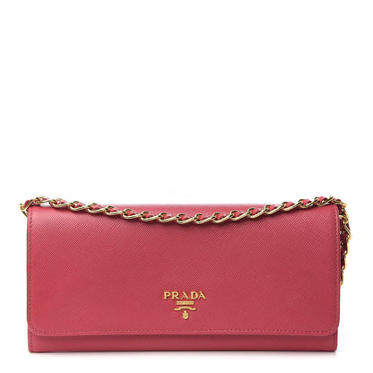 Prada Saffiano Metal Oro Chain Wallet Peonia 1 of 14
