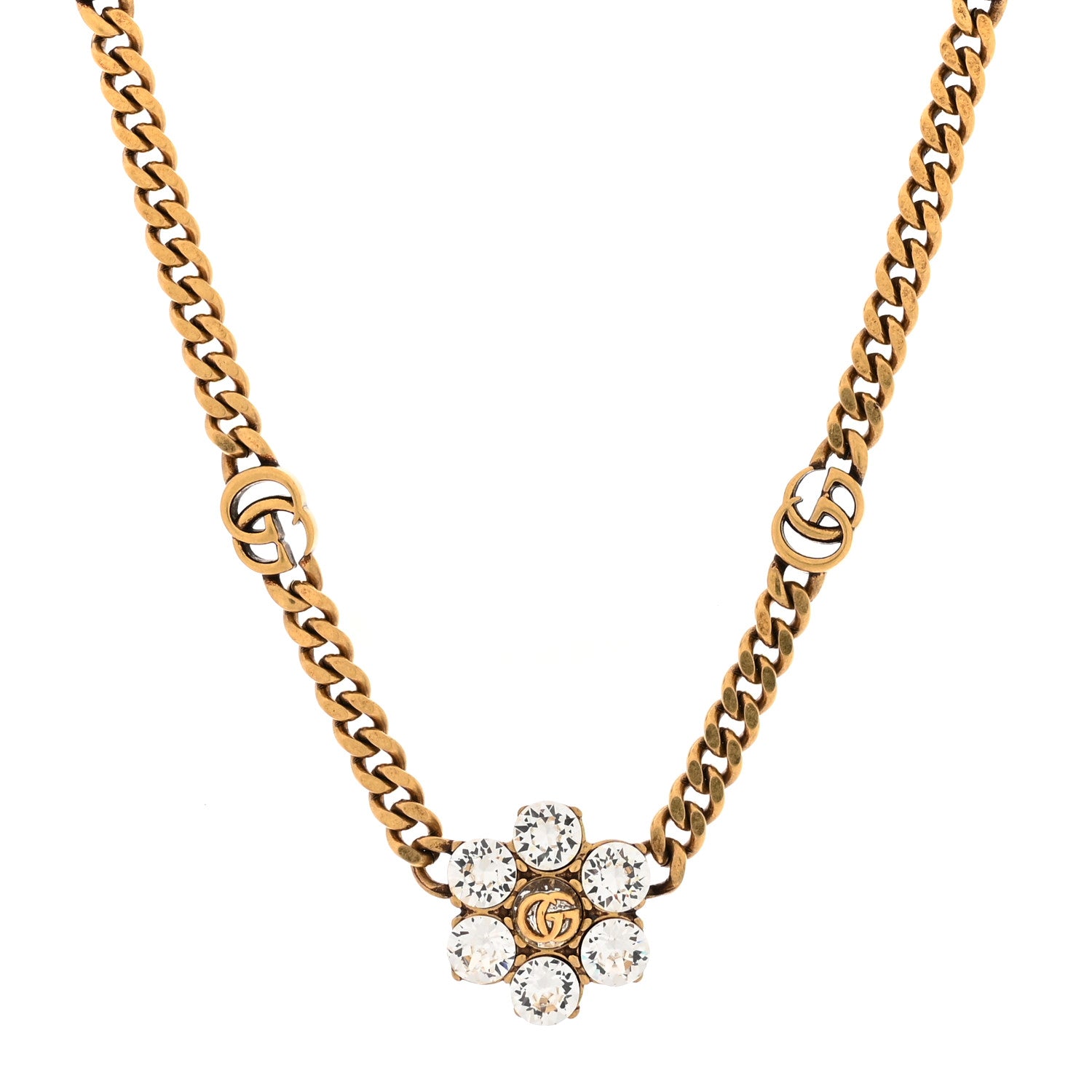 Gucci Crystal Double G Flower Chain Necklace Aged Gold Aged Gold 1 of 5