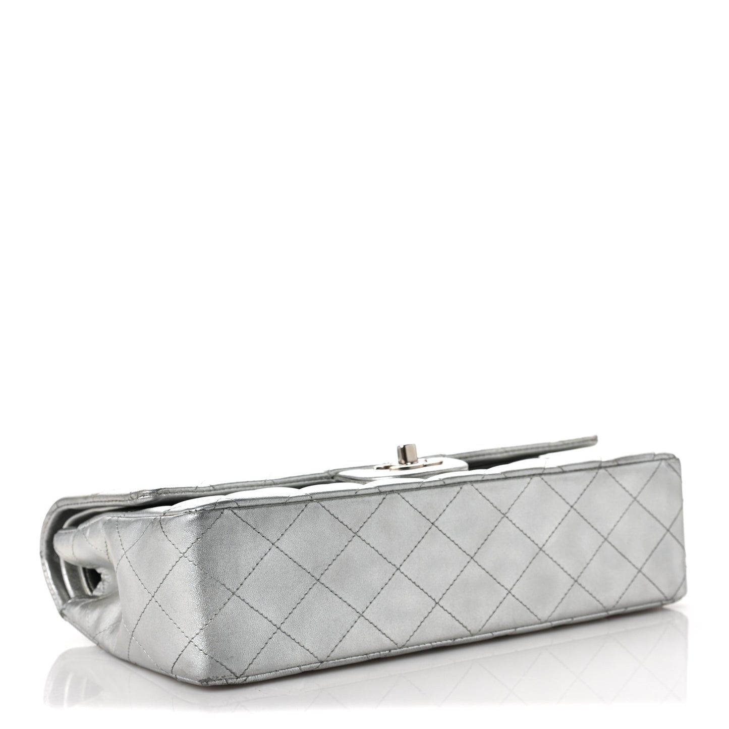 Metallic Lambskin Quilted Medium Double Flap Silver