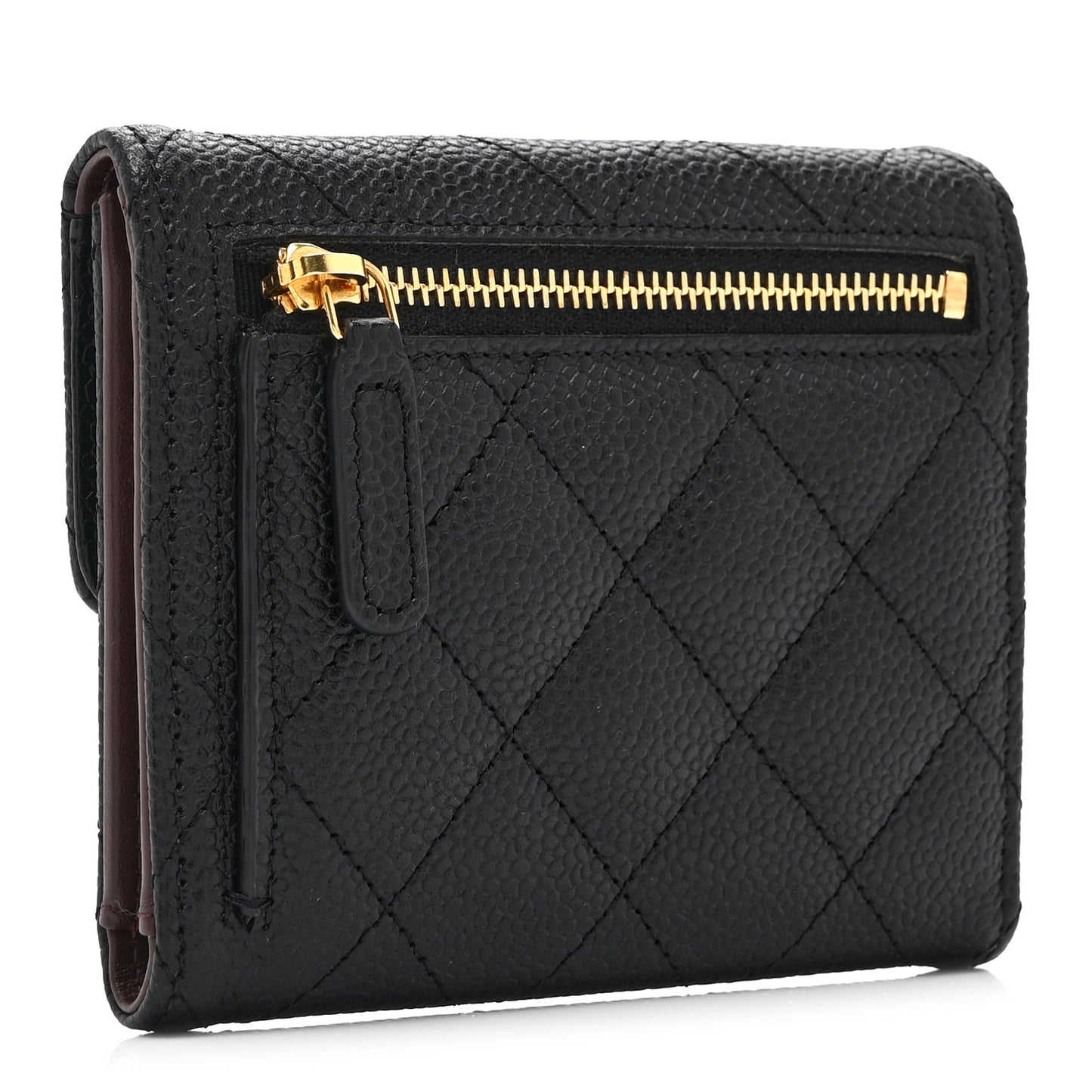 Caviar Quilted Compact Flap Wallet Black