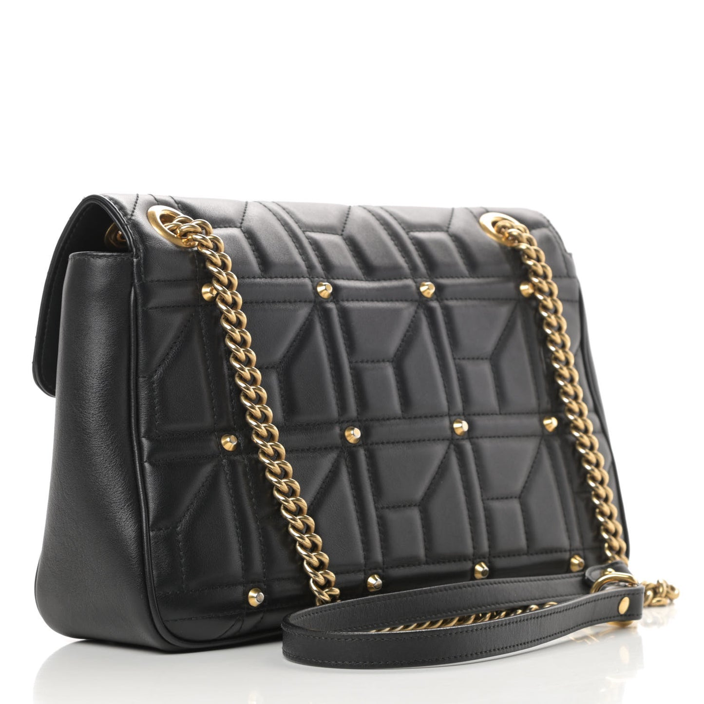 Calfskin Matelasse Studded Medium GG Marmont Shoulder Bag Black