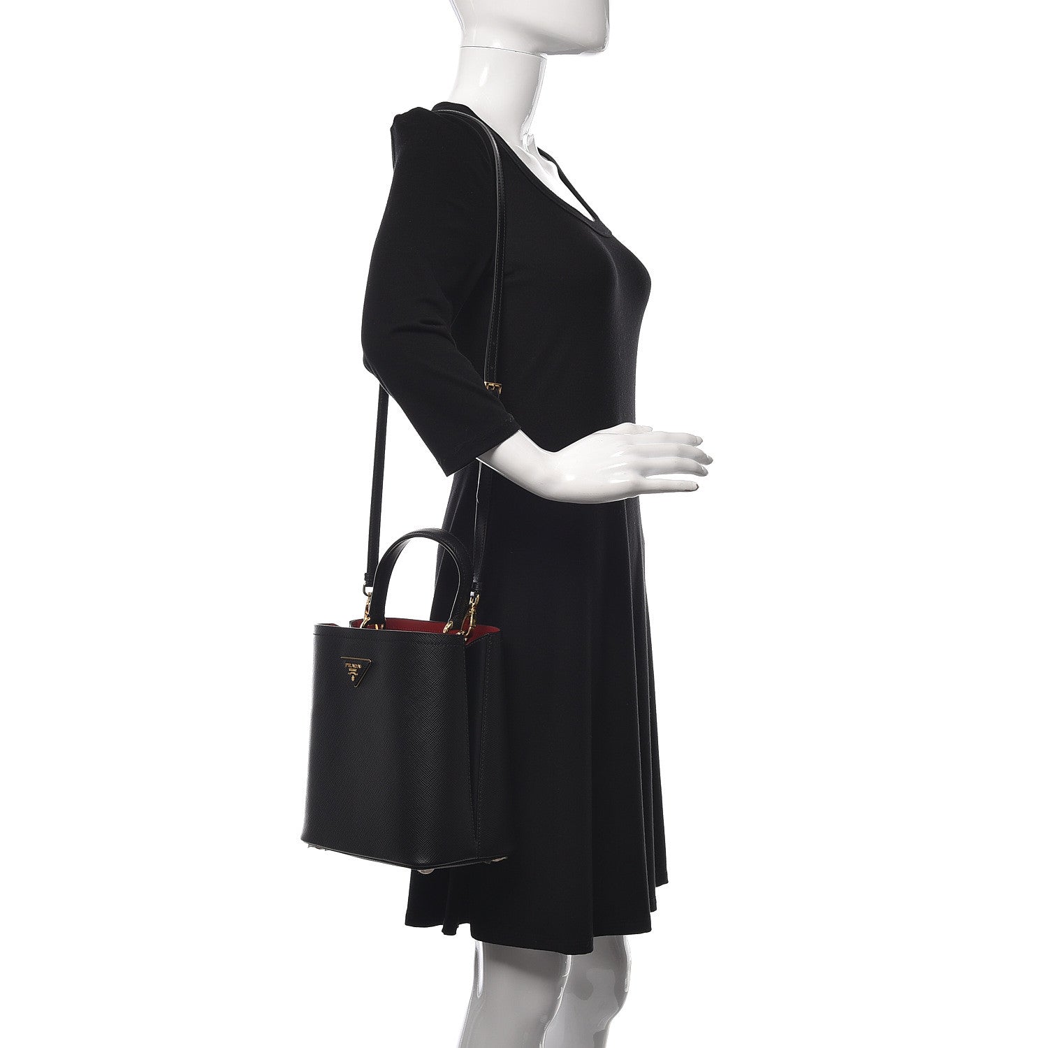 Prada Saffiano Cuir Medium Panier Bucket Bag Black Fuoco 2 of 9