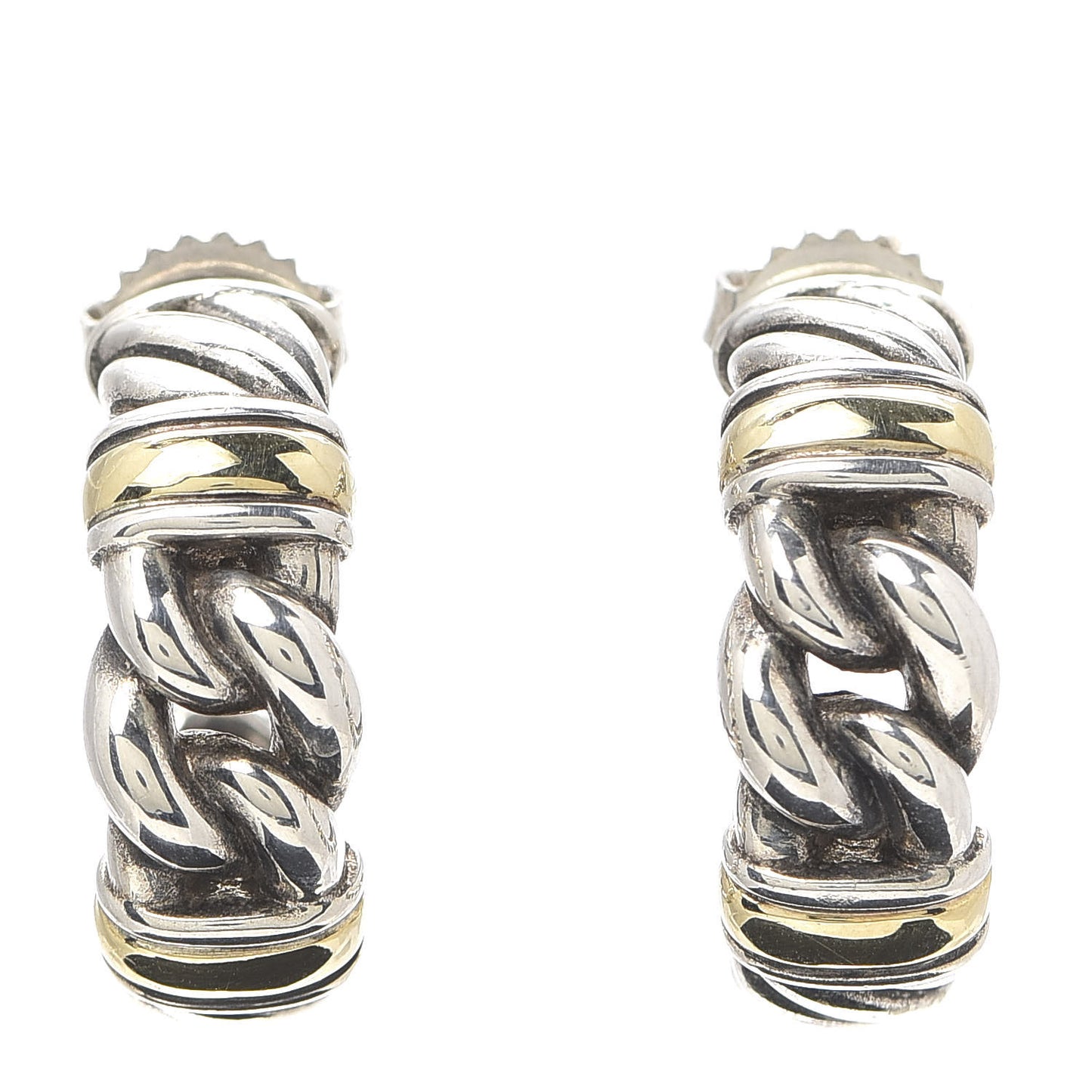 Sterling Silver 18K Yellow Gold Link Cable Hoop Earrings