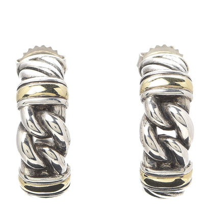 David Yurman Sterling Silver 18K Yellow Gold Link Cable Hoop Earrings 1 of 4