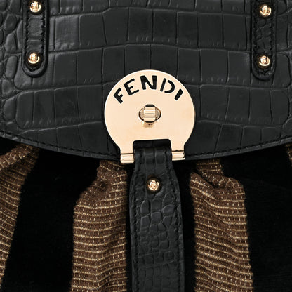Fendi Velvet Crocodile Embossed Pequin Magic Bag Black 7 of 9