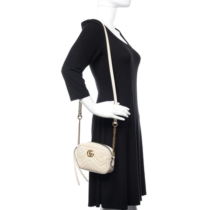 Gucci Calfskin Matelasse Mini GG Marmont Chain Shoulder Bag White 2 of 13