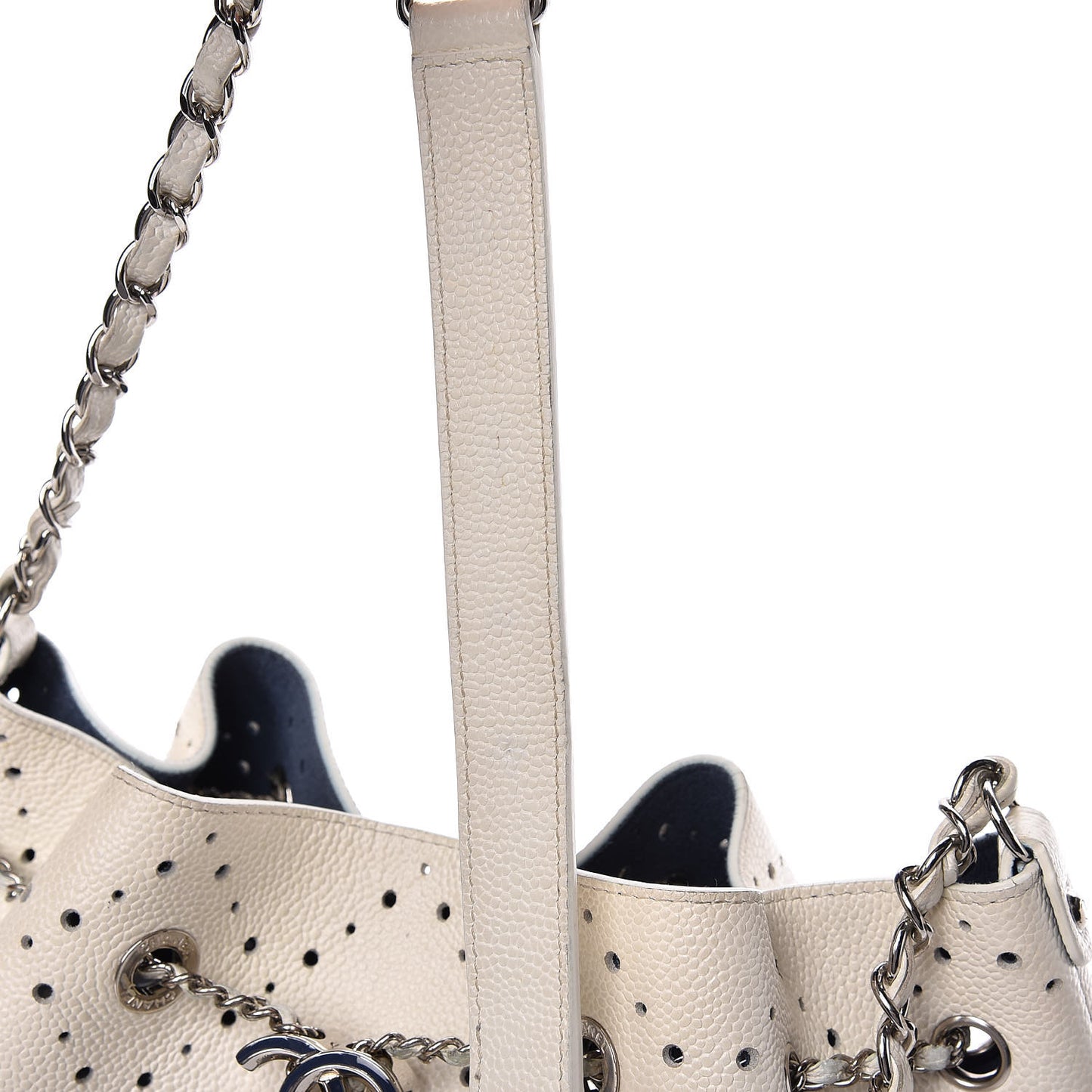 Caviar Perforated Drawstring CC Bag White