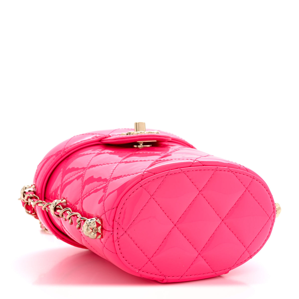 Chanel Patent Quilted CC Vani-Tea Case With Chain Neon Pink 4 of 11