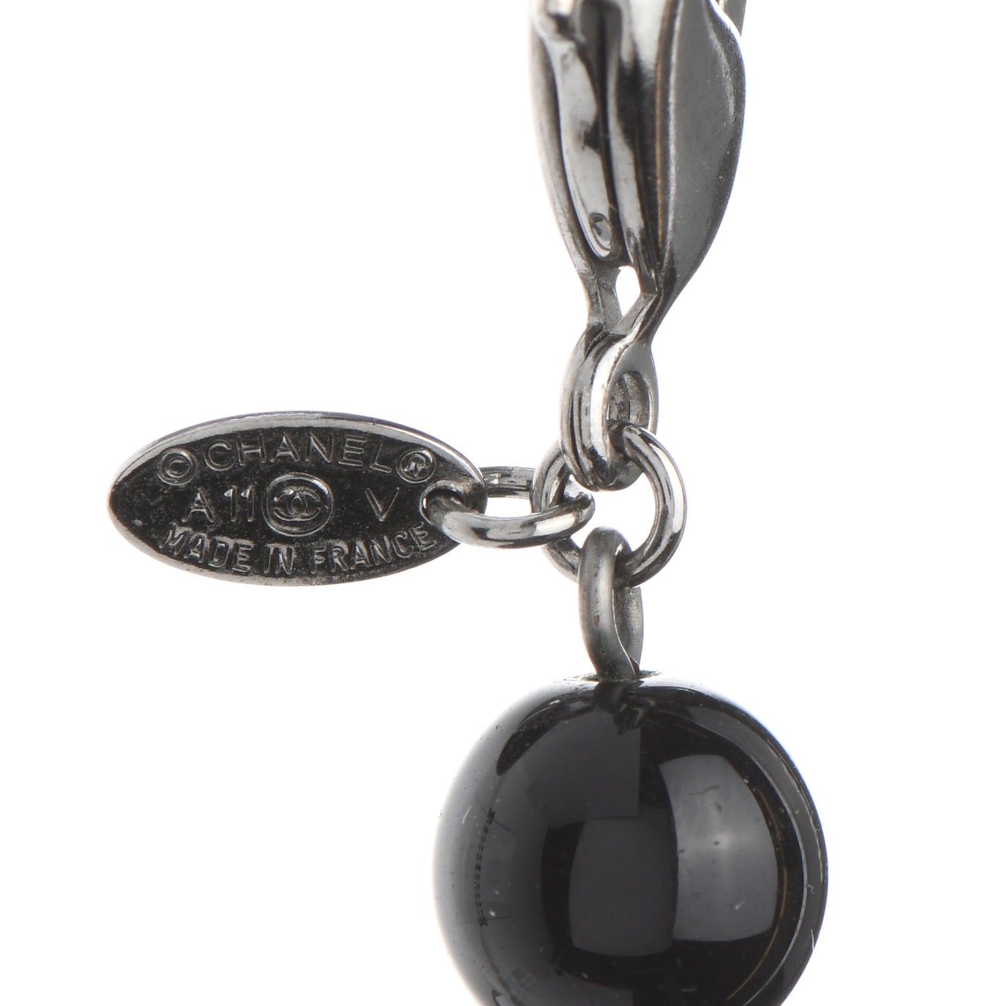 Ruthenium Pearl Beaded CC Long Necklace Black