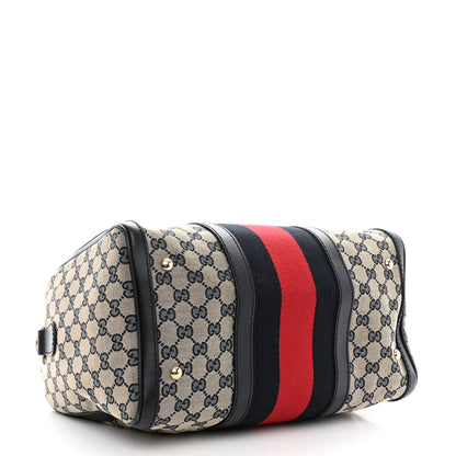 Gucci Monogram Selleria Calfskin Vintage Web Medium Boston Beige Blue 4 of 13