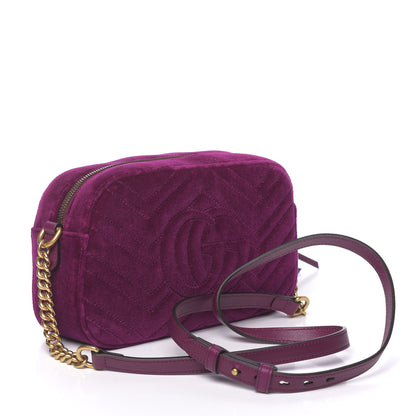 Gucci Velvet Matelasse Small GG Marmont Chain Shoulder Bag Fuchsia Violet Cyclamen 3 of 10