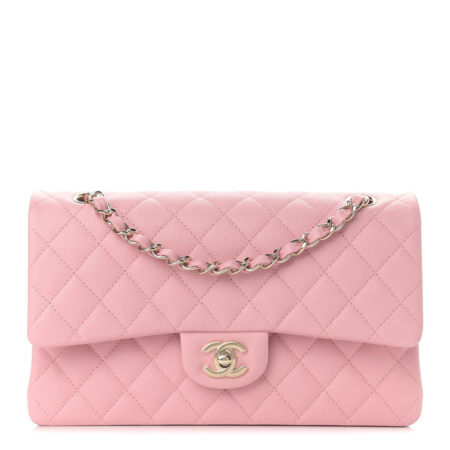 Caviar Quilted Medium Double Flap Pink
