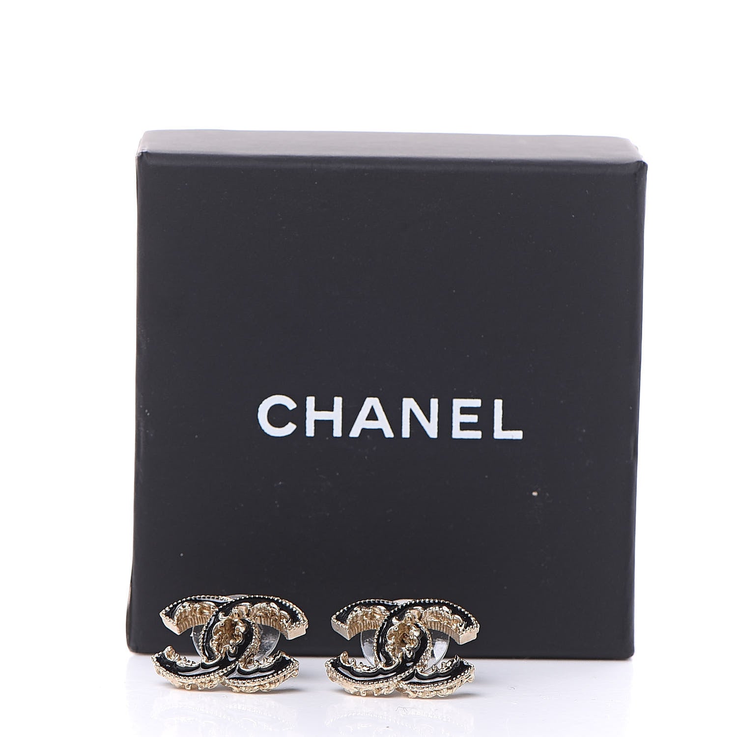 Chanel Enamel CC Baroque Earrings Black Gold 5 of 5